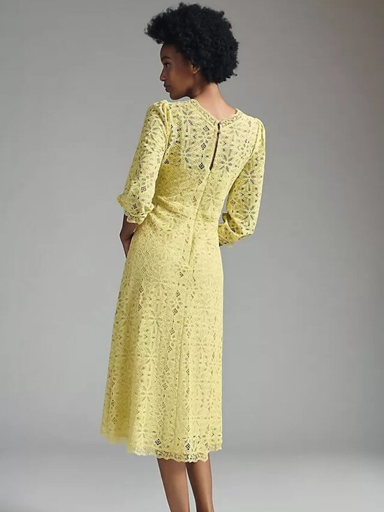 Anthropologie NWT V-Neck Lace Dress Midi in Chartreuse size 8 - Picture 2 of 11